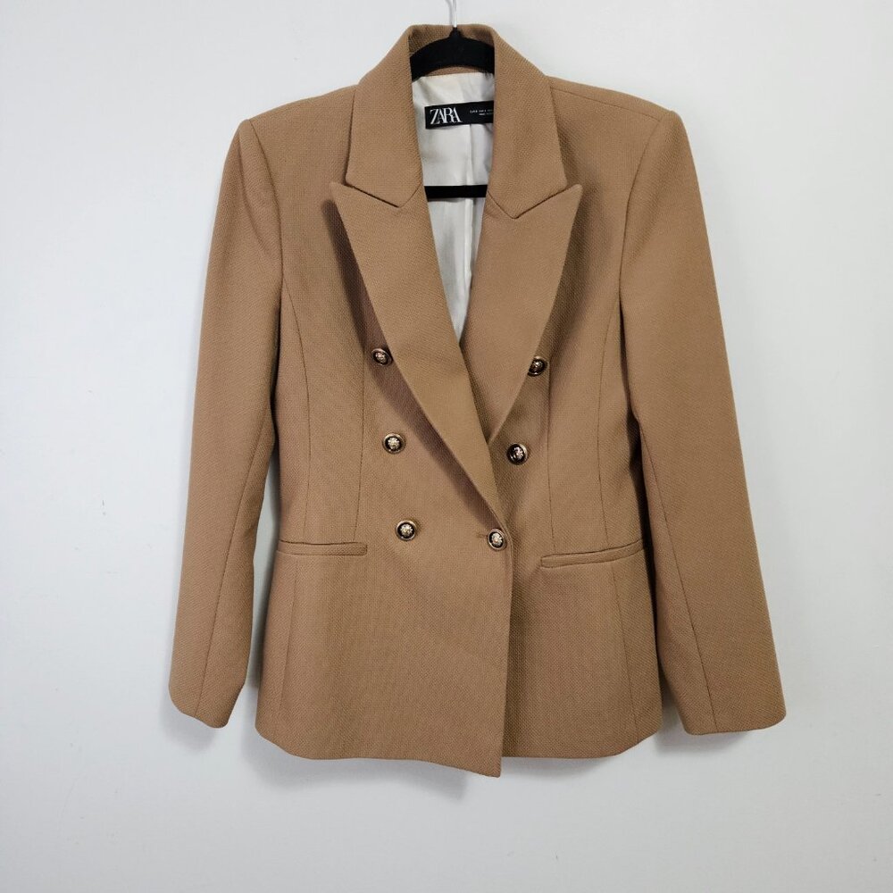 Zara Double Breasted Tailored Blazer Jacket Sz S Camel Tan 2753/225 - Picture 3 of 9